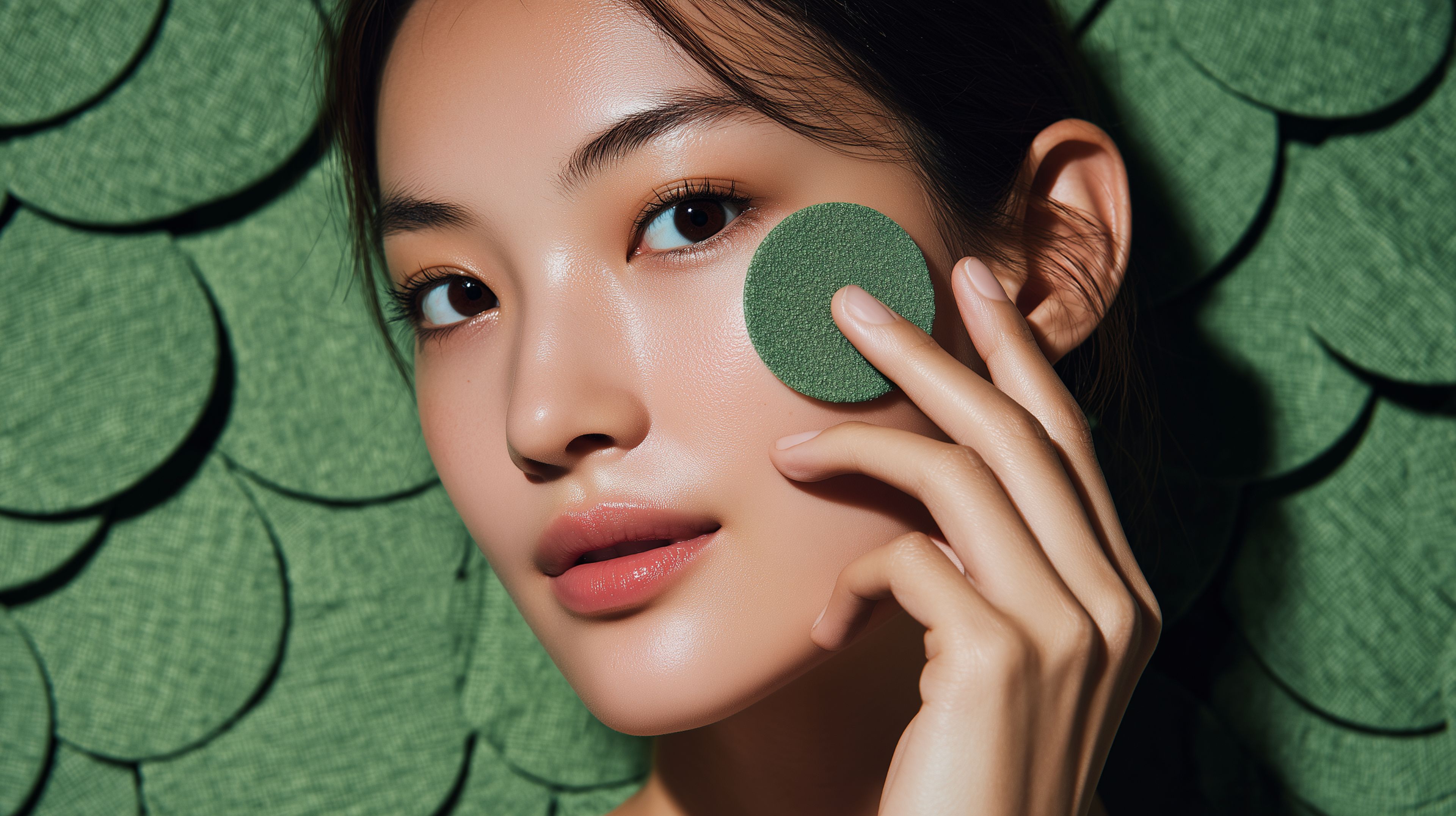 Skincare model with dewy skin